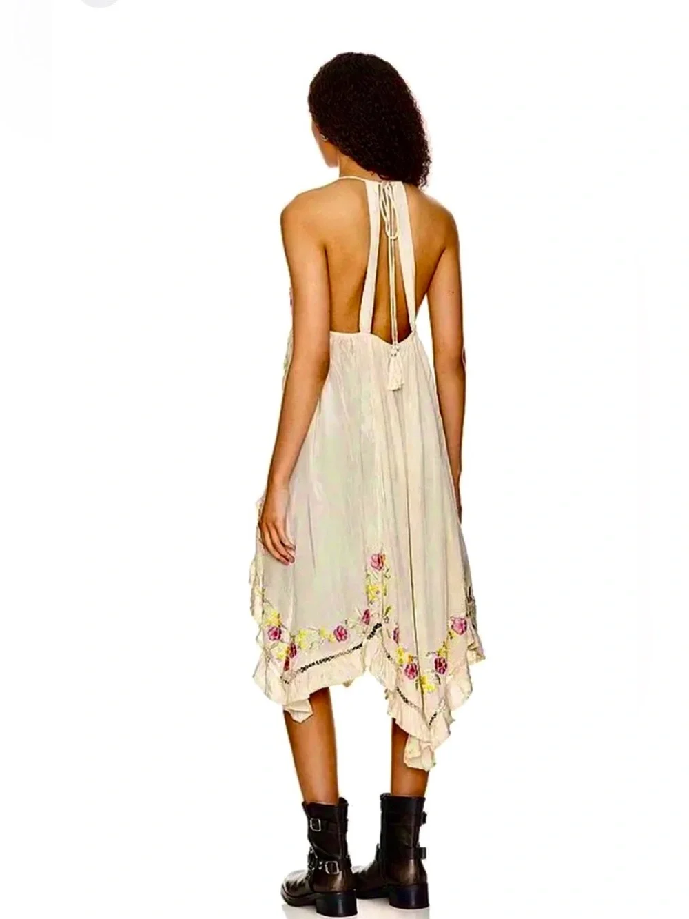 Free People Cream Floral Embroidered V-Neck Slip Dress - Picture 5 of 16